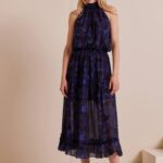 Αμάνικο εμπριμέ μίντι φόρεμα halter PRESLEY