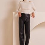 Ψηλόμεση παντελόνα μαύρη δερματίνη RALLOW