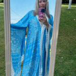 Κιμονό μακρύ με μακριά μανίκια  γαλάζιο με άσπρα σχέδια