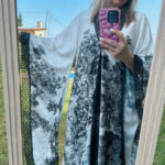 Κιμονό μακρύ με μακριά μανίκια άσπρο με μαύρα παραστάσεις