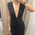 Mikaela Μίντι Μαύρο Φόρεμα με Παγιέτα και Ανοίγματα