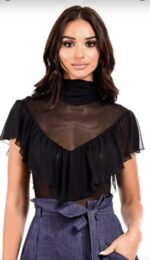 Μπλούζα μουσελίνα με βολάν δαντέλα