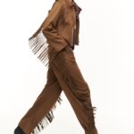 Παντελόνι τύπου suede με κρόσια