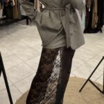 Φούστα pied de poulle με ενσωματωμένη δαντέλα