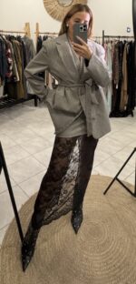 Φούστα pied de poulle με ενσωματωμένη δαντέλα