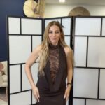 Φόρεμα μακρύ με ντραπέ και δαντέλα μπροστά και στην πλάτη