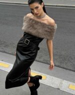 Φόρεμα δερματίνη με αποσπώμενη γούνα - Image 3