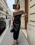 Φόρεμα δερματίνη με αποσπώμενη γούνα - Image 2