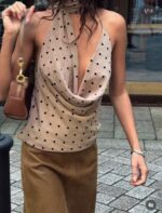 Μπλούζα halter neck πουά - Image 3