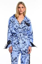 Βαμβακερό πουκάμισο με δαντέλα και floral print