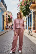 Σατέν Σετ Bomber Ζακέτα & Φαρδιά Παντελόνα - Image 3