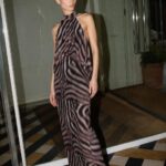 Μάξι Φόρεμα Halter Με Ψηλό Λαιμό & Zebra Print