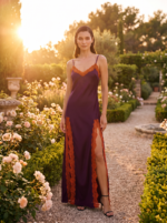Σατέν Μάξι Slip Dress Με Δαντέλα & Σκισίματα
