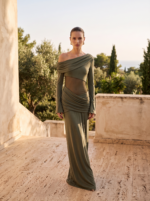Μάξι Draped Φόρεμα One-Shoulder Με Διαφάνεια Στη Μέση
